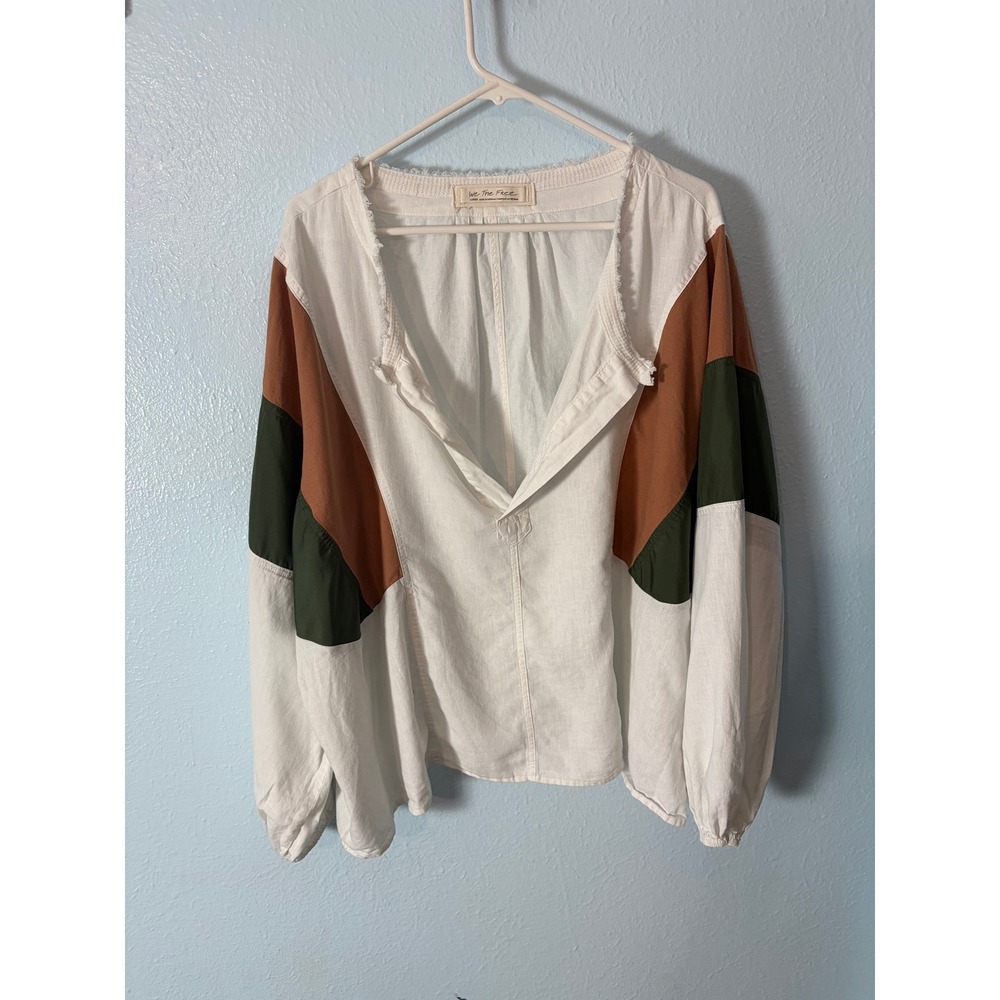 Free People We The Free Beating Hearts Top L Linen Colorblock Boho Oversized